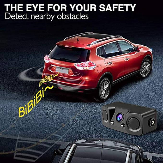 Polarlander 3 in 1 Rear View Camera Waterproof Video Parking Sensor Car Reverse Backup Camerawith 2 Radar Detector Sensors Bi