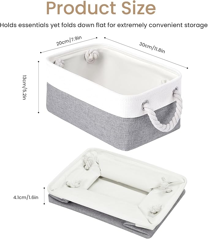 Storage Baskets for Shelves 11.8x7.9x5.2 Inch, Foldable Fabric Storage Bins with Handles, Small Storage Baskets for Organizin