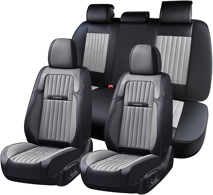 Coverado Car Seat Covers Full Set, Seat Covers for Cars, Car Seat Cover, Car Seat Protector, Leather Car Seat Cushion, Waterp