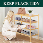 Smiry Bamboo Shoe Rack 4-Tier, Stackable Wooden Shoe Organizer for Entryway & Closet, Free Standing Wood Shoe Storage Shelf f