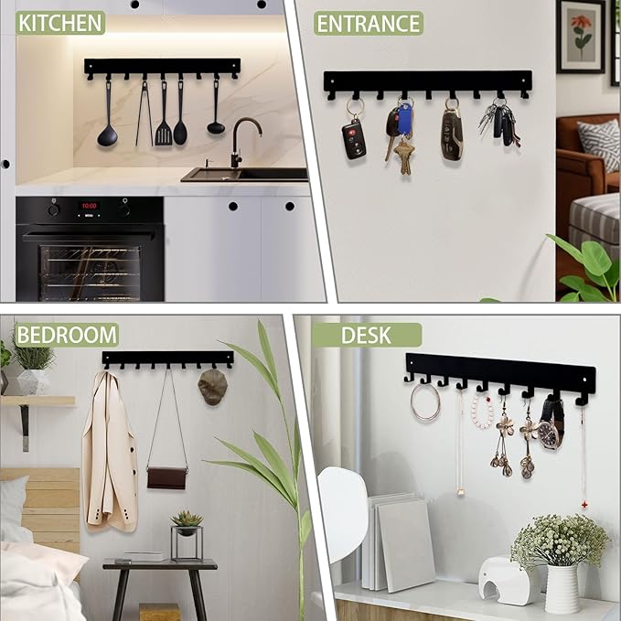 Key Holder Wall Mounted with 18 Hooks, Metal Key Organizer Rack, Black Key Hanger for Entryway, Kitchen, Living Room, Office,