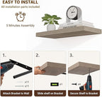 24 Inch Floating Shelves, 3D Textured Wood Grain, 24"x9.25"x1.5" Inch Deep Floating Shelves for Wall, Wooden Shelves for Bath