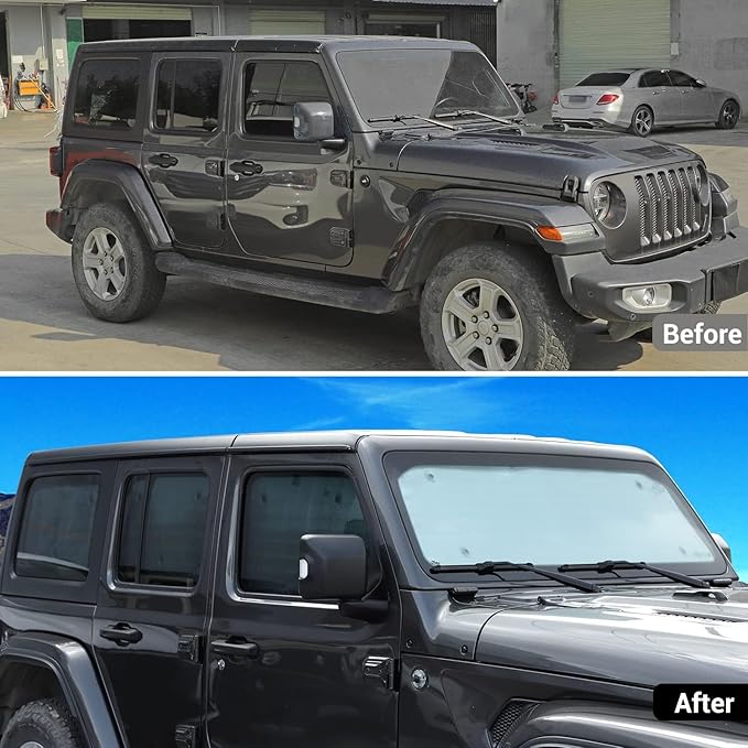 Hoolcar Windshield Sunshade Fits for 2018-2024 2025+ Jeep Wrangler JLU 8PCs Front & Side & Rear Window Sun Shade Sunscreen Heat Insulation Sun Visor Sun Reflector, 4-Door