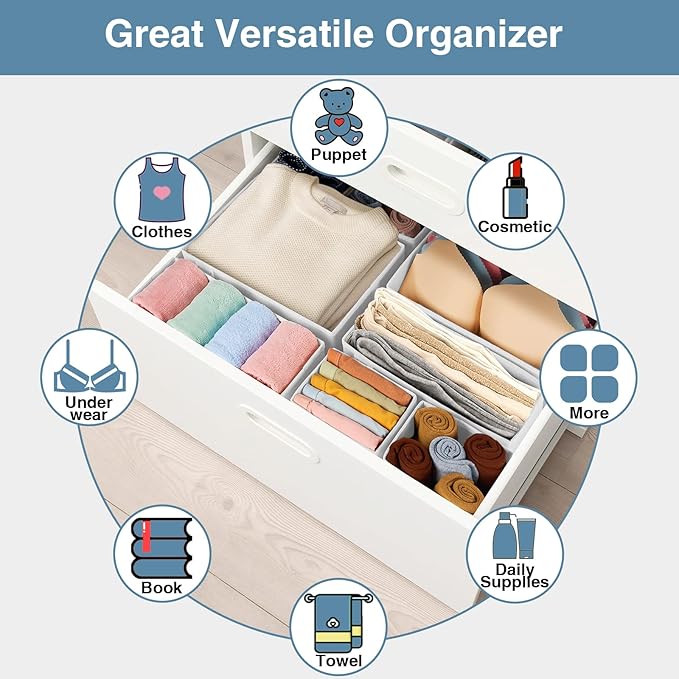 Criusia Drawer Organizer Clothes, 8 Pack Underwear Drawer Organizer, Foldable Closet Organizers and Storage Dresser Drawer Di