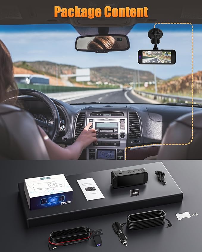 Dash Cam Front and Rear, 4K+1080P Dual Dash Camera for Cars with 5G WiFi, Built-in 32GB Card, Night Vision, G-Sensor, 24H Par