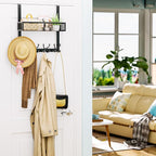 Consumest Over The Door Hooks Organizer - Over Door Hanger with 16 Hooks & 2 Baskets for Hanging Coat, Clothing, Towel, Back 