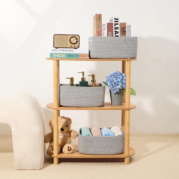 MiniArk Small Storage Baskets for Organizing | Closet Organizer Bins | Shelf Toy Basket | Woven Rope Baskets | Cube Decorativ