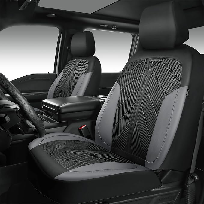 CAR PASS Waterproof Black Gray Car Seat Covers Front Seat Covers Neoprene Wetsuit,All-Weather Non-Slip Durable,Universal Fit 