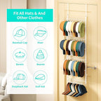 HapiRm Over Door Hat Organizer - 4 Tier Wall Mounted Hat Rack with 24 Hooks and 10 Movable Clips, Hanging Baseball Cap Organi