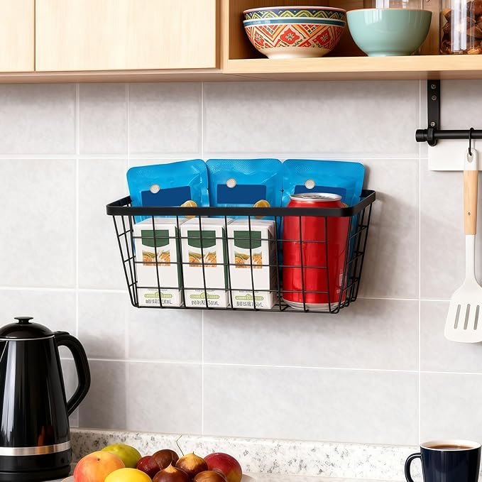 4 set Hanging Wall Basket Organizer,Over the Cabinet Door Wire Baskets for Organizing -Space-Saving Hanging Baskets for Organ