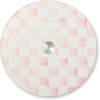 MACKENZIE-CHILDS Glass Lazy Susan, Cute Rotating Serving Board, Pink-and-White Rosy Check