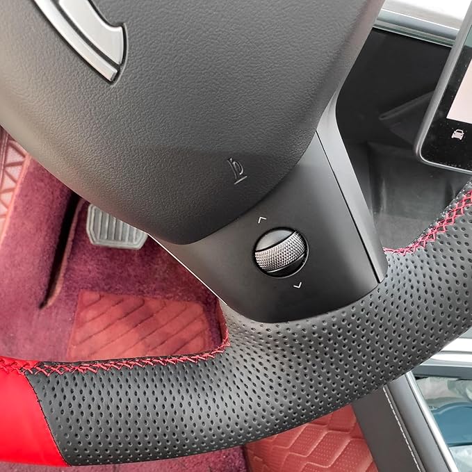 MEWANT Hand Stitched Steering Wheel Cover for Tesla Model 3 2017-2023 / Model Y 2020-2023 for Tesla Model 3/Y Accessories