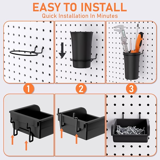 INCLY 280PCS Upgraded Pegboard Accessories Organizer Kit, Peg Board Hooks Assortment with Bins & Cups for Organizing Tools, F