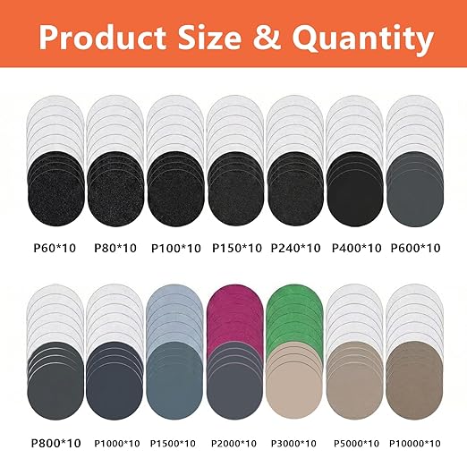 148PCS 3 Inch Sanding Disc Drill Polishing Kit for Headlight Restoration, 60-10000 Grit Wet Dry Silicon Carbide Hook & Loop Sandpaper with Buffing Sponge Pads for Car Wood Metal