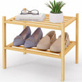 Smiry Small Bamboo Shoe Rack 2-Tier, Stackable Wooden Shoe Organizer for Entryway & Closet, Free Standing Wood Shoe Storage S