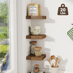 Fun Memories Small Floating Shelves for Wall - 8 Inch Square Wall Shelves with Invisible Brackets, Walnut Shelves for Bathroo