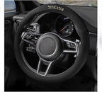 Suede Steering Wheel Cover with Upgraded Silicone Inner Ring, Anti Heat, Breathable, Anti-Slip, Leather Universal 14.5 to 15 