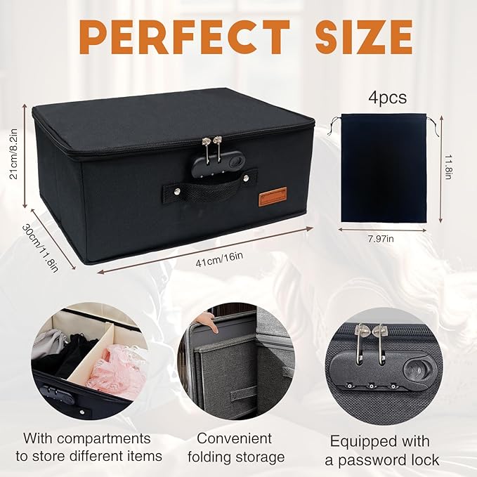 Locking Adult Game Toy Storage Organizer Lock Box Toy Storage Bins Game Toys Storage Bags with 4 Drawstring Bags, Large capac