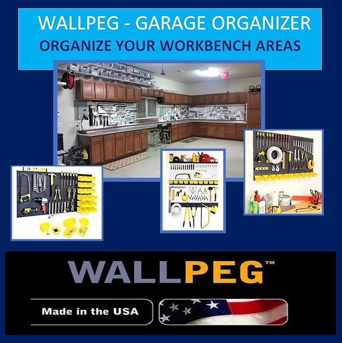 WallPeg 10 Each 7" Pegboard Bins Kit - Large Pegboard Bins for Craft Room Storage & Garage Peg Board Organization - Handy Peg
