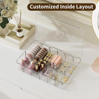 Clear Acrylic Makeup Organizer with Cover - 12 Compartments Cosmetic and Jewelry Organizer for Vanity and Desk Storage