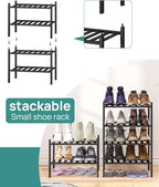 viewcare Black Small Shoe Rack for Entryway,2-Tier Bamboo Shoe Organizer for Hallway Closet, Free Standing Shoe Racks for Ind