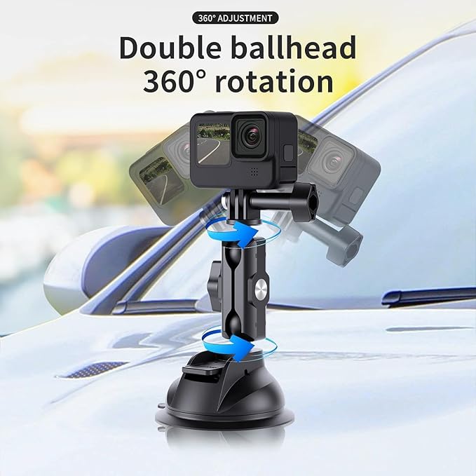TELESIN Suction Cup Car Mount with Phone Holder, Windshield Window Dashboard Boats Vehicle Attach for DJI Action 6 5 Pro Action 4 3 GoPro Max Mini Hero 13 12 11 10 9 Insta360 X5 X4 X3 Ace Pro Pocket 3