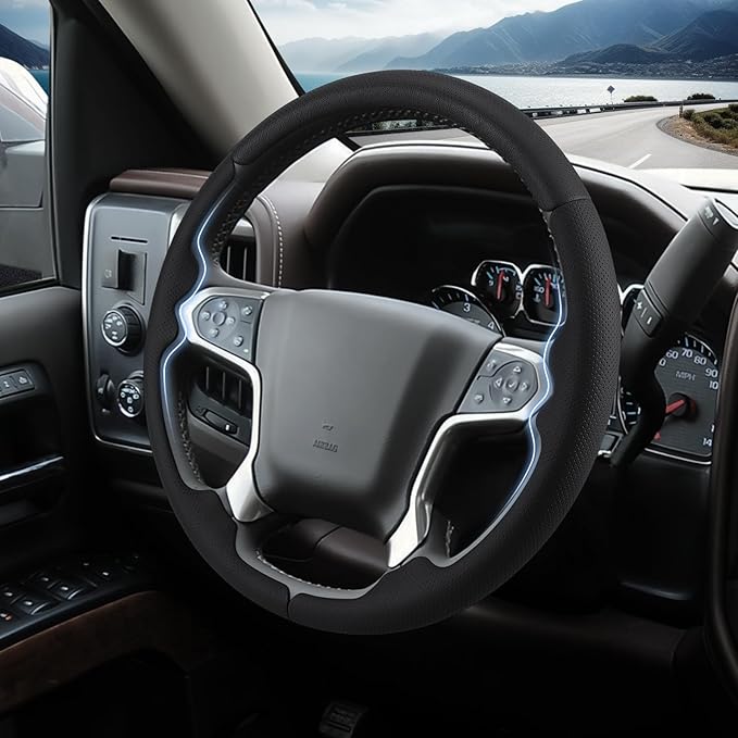 Steering Wheel Cover for Chevy Silverado 1500 2014-2018/2500 2500HD 3500 3500HD 2015-2019/ 4500HD 5500HD 6500HD 2019-2024/ Suburban Tahoe 2015-2020/ Colorado 2015-2022/ Traverse 2018-2023 Chevrolet