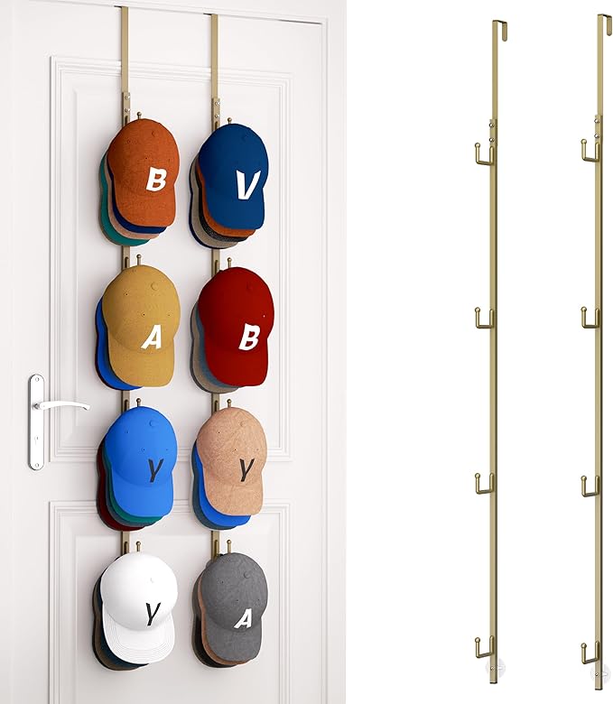 HapiRm Over Door Hat Rack - 2 Packs Hat Organizer with 8 Hooks Design, Hanging Baseball Cap Organizer Storage Holds Up to 40 