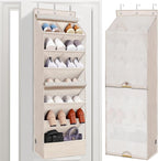 STORAGE MANIAC Over the Door Shoe Organizer with Curtain Dustproof Heavy-Duty Large Deep Pocket Hanging Shoe Organizer for Cl