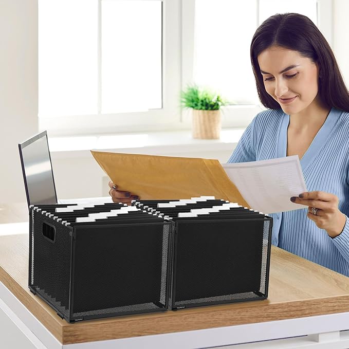 2 Pack Hanging File Holder, 10 Hanging Folders, Metal Mesh, Letter Size Folder Storage, Desktop Storage Cabinets, Office Scho