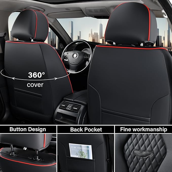 Coverado Automotive Seat Covers, Leather Seat Covers Front Seat, Black Car Seat Covers, Luxury Car Seat Covers, Seat Cushion,