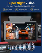 3 Channel Dash Cam with WiFi & GPS, Front and Rear/Inside, Voice Control 4K/2.5K+1080P+1080P Triple Dash Camera for Cars, 3" 