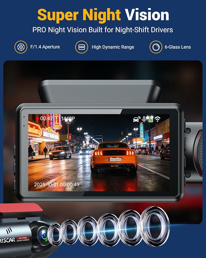 3 Channel Dash Cam with WiFi & GPS, Front and Rear/Inside, Voice Control 4K/2.5K+1080P+1080P Triple Dash Camera for Cars, 3" 