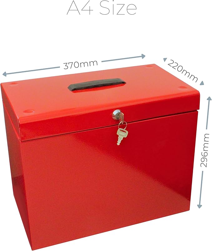 Cathedral Products A4 Steel File Box with Starter Pack of 5 Suspension Files - Red