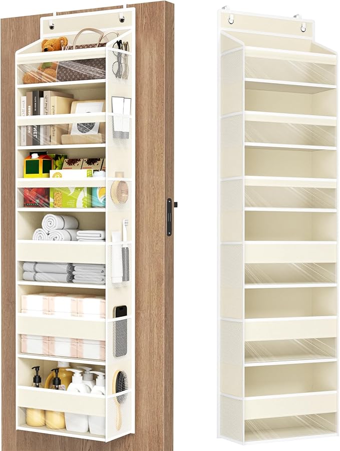 Mefirt Over The Door Organizer, 6 Shelf Door Hanging Organizers with 6 Large Capacity Pockets, Behind Door Storage Hanging Sh