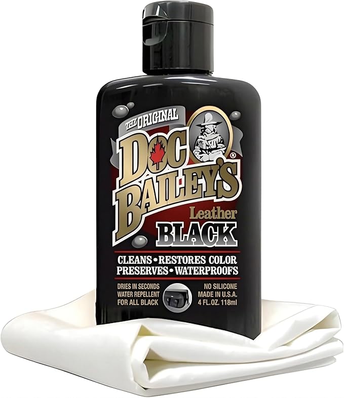 Doc Baileys Black Leather Detail Kit - All-in-One Leather Cleaner, Conditioner, Dye & Waterproofer - Restores Faded Black Lea