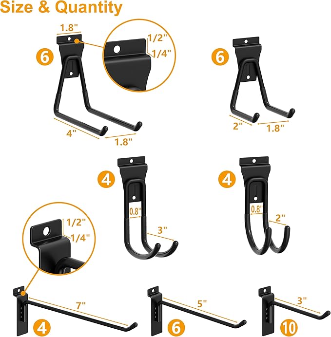 Heavy Duty Slatwall Hooks 40PCS - Black Garage & Workshop Organizers for Standard Panels