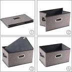 PRANDOM Large Foldable Storage Bins for Shelves [3-pack] Decorative Linen Fabric Storage Baskets Cubes with Leather/Metal Han