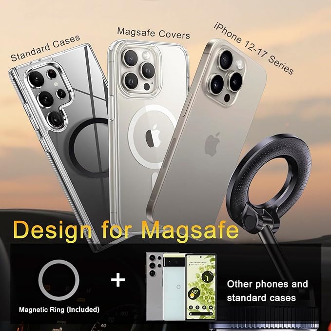 for Magsafe Car Mount, [2800gf Magnetic & 98LBS Strongest Suction] Cup Phone Mount, 360° Adjustable Vacuum Magnetic Phone Holder for Car Gym/Mirror/Smooth Surface, for iPhone 12-17