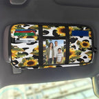 Car Sun Visor Organizer,Cow-Print Sunflower Auto Interior Accessories Pocket Organizer Glasses Clip， Truck SUV Storage Pouch Holder with Double Zipper Pockets