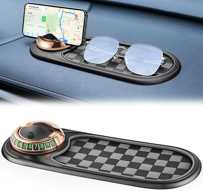 LivTee Multifunction Car Anti-Slip Mat, 360° Rotatable Multifunctional Car Dashboard Mobile Phone Holder with Temporary Parki