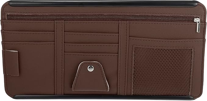X AUTOHAUX PU Leather Car Sun Visor Organizer Glasses Holder Auto Accessories Pocket Organizer with Panel Back Brown
