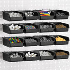 Foraineam 16 Pack Pegboard Bins with Metal Hooks, Black Garage Workbench Bins Cups Peg Board Accessories Kit, Pegboard Tools 