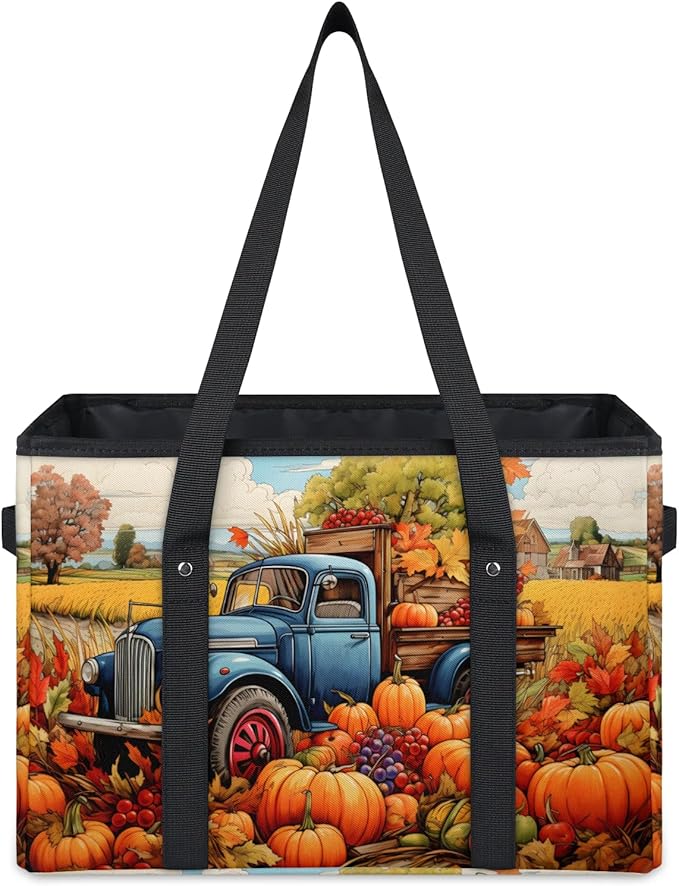Reusable Grocery Bags Heavy Duty Shopping Bags Foldable Large Tote Bags with Long Handles & Hard Bottom