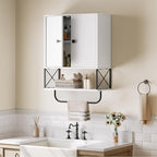 MAHANCRIS Bathroom Wall Cabinet with 2 Door and Adjustable Shelf, Farmhouse Medicine Cabinet with Towel Rack, 3-Tier Wall Mou
