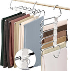 Upgrade 6 Layers Pants Hangers Space Saving, 2 Pack Non Slip Stainless Steel Multifunctional Pants Rack S-Type Pant Closet Ha