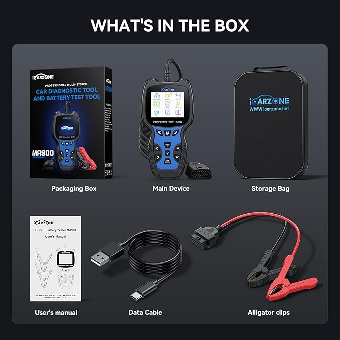 MA900 OBD2 Scanner + Battery Tester 2 in 1, Professional Code Reader Check Engine Diagnostic Scan Tool, 12V 24V 100-2000CCA