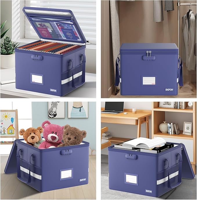ENGPOW 5200°F File Box Fireproof Document Box with Lock,Heat Insulated Collapsible File Storage Organizer Box with Handle,Por