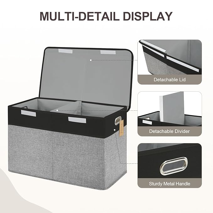 Large Toy Storage Box with Lid, Collapsible Toys Storage Organizer Bins with Dividers and Handles, Storage Chest Bin for Kids