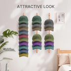 Solid Wood Hat Rack for Wall (3 Pack) - 30 Baseball Cap Organizer - Premium Beech Hat Holder & Vertical Display - Heavy Duty 